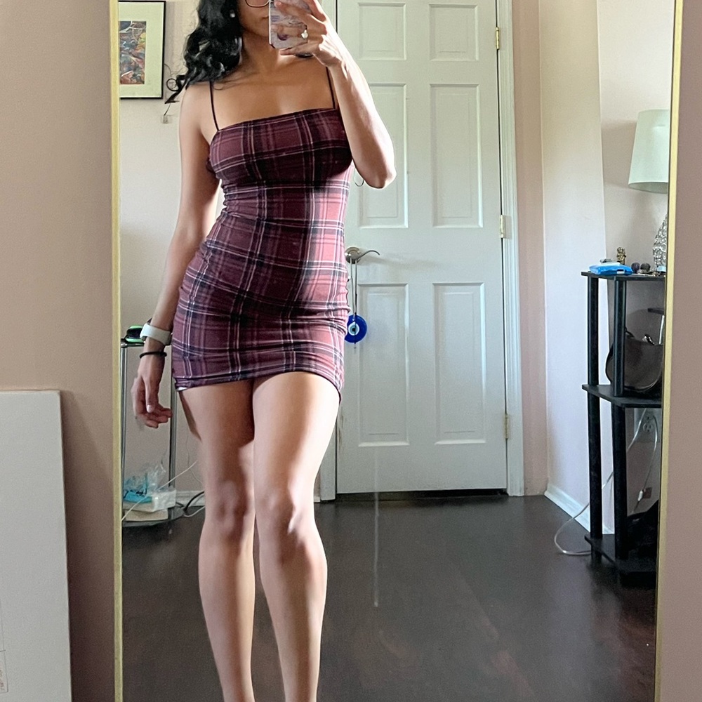 Plaid Strapless Mini Dress